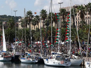22 barcos com ativistas de 44 países saem de Barcelona para romper bloqueio de Israel a Gaza
